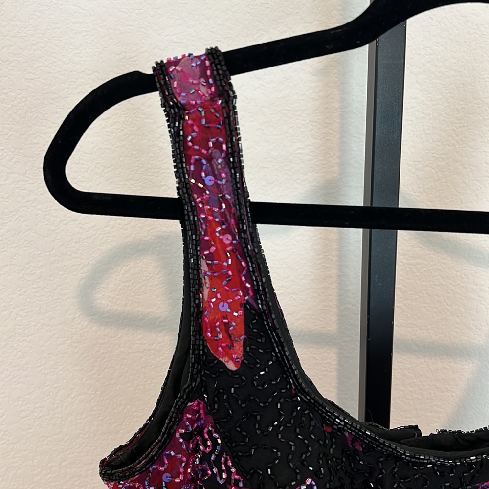 (Final Price) Vintage Cecily Brown Beaded Silk Floral Top - Size Med - Picture 3 of 12